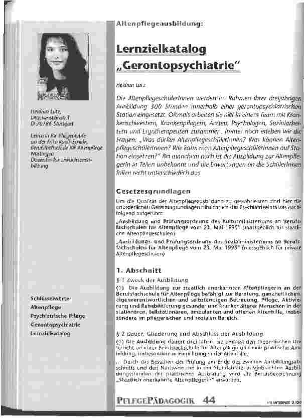Vorschauseite 1: Lernzielkatalog Gerontopsychiatrie