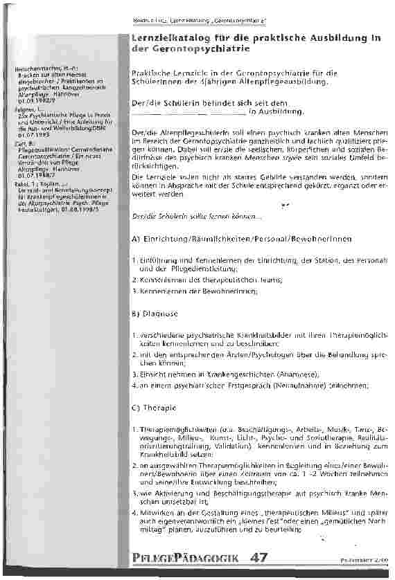 Vorschauseite 4: Lernzielkatalog Gerontopsychiatrie