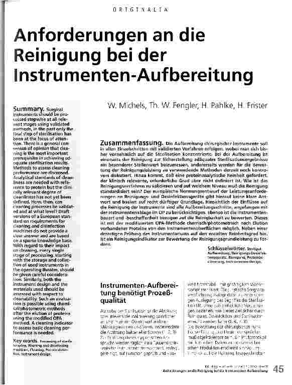 Vorschauseite 1: Anforderungen an die Reinigung bei der Instrumenten-Aufbereitung