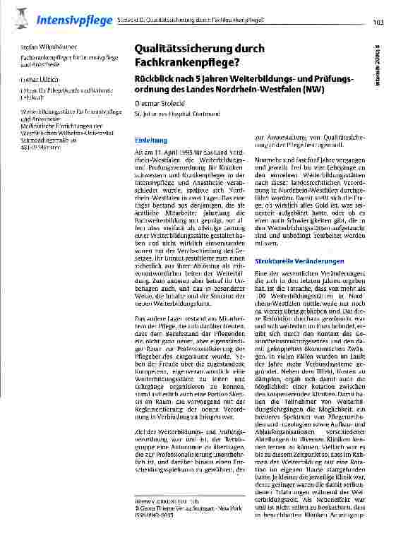 Vorschauseite 1: Qualitätssicherung durch Fachkrankenpflege? Rückblick nach 5 Jahren Weiterbildungsund Prüfungsordnung des Landes NRW