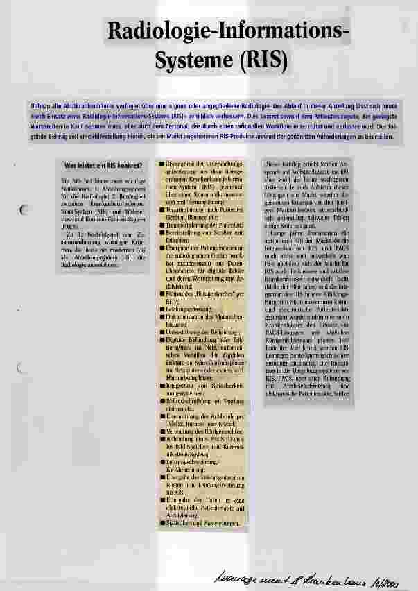 Vorschauseite 1: Radiologie-Informations-Systeme (RIS)