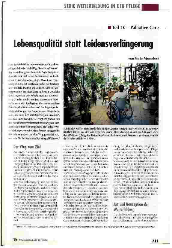 Vorschauseite 1: Lebensqualität statt Leidensverlängerung Teil 10 - Palliative Care