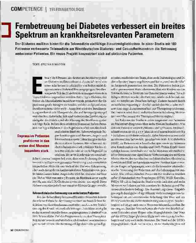Vorschauseite 1: Fernbetreuung bei Diabetes verbessert ein breites Spektrum an krankheitsrelevanten Parametern