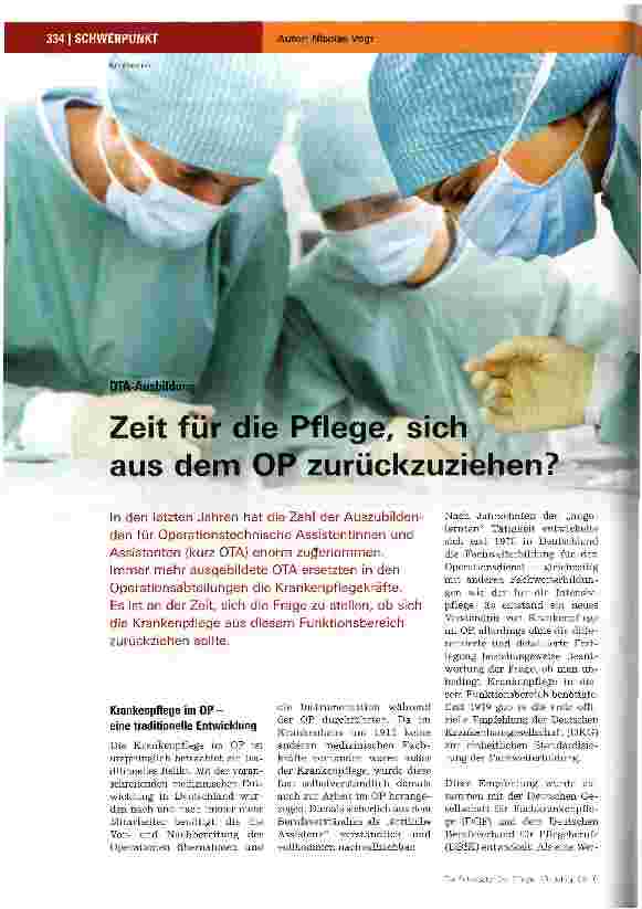 Vorschauseite 1: Zeit für die Pflege, sich aus dem OP zurückzuziehen?