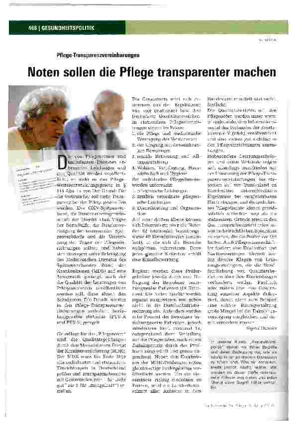 Vorschauseite 1: Noten sollen die Pflege transparenter machen