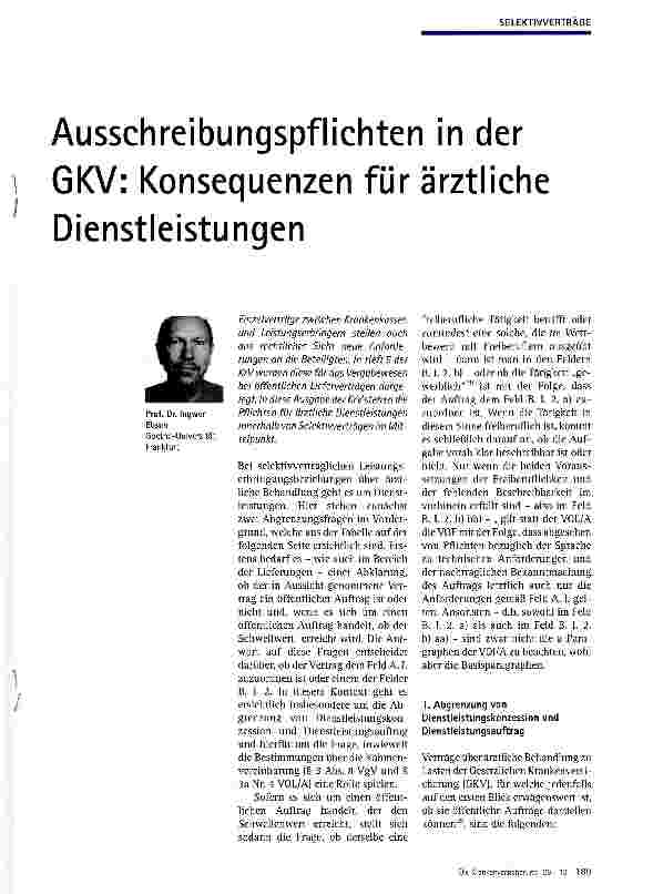 Vorschauseite 1: Ausschreibungspflichten in der GKV: Konsequenzen für ärztliche Dienstleistungen