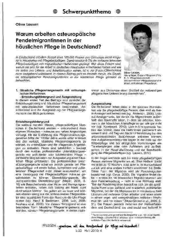 Vorschauseite 1: Warum arbeiten osteuropäische Pendelmigrantinnen in der häuslichen Pflege in Deutschland?