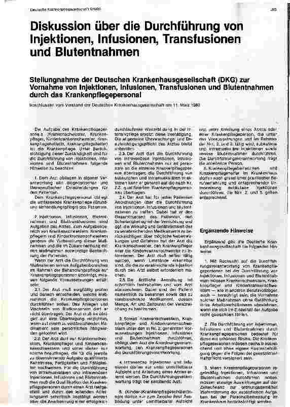 Vorschauseite 1: Diskussion über die Durchführung von Infektionen, Infusionen, Transfusionen und Blutentnahmen