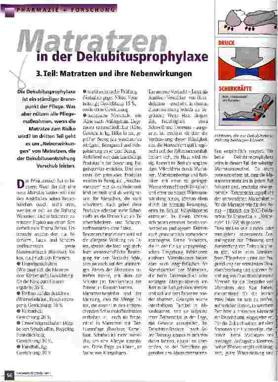 Vorschauseite 1: Matratzen in der Dekubitusprophylaxe 3. Teil: Matratzen und ihre Nebenwirkungen