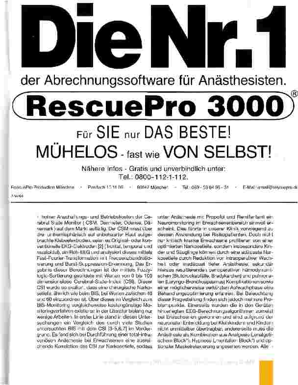Vorschauseite 2: Perioperatives CSl»Monitoring bei kleineren kinderchirurgischen Eingriffen - sinnvolles Instrument zur Überwachung der Hypnosetiefe bei Kleinkindern?