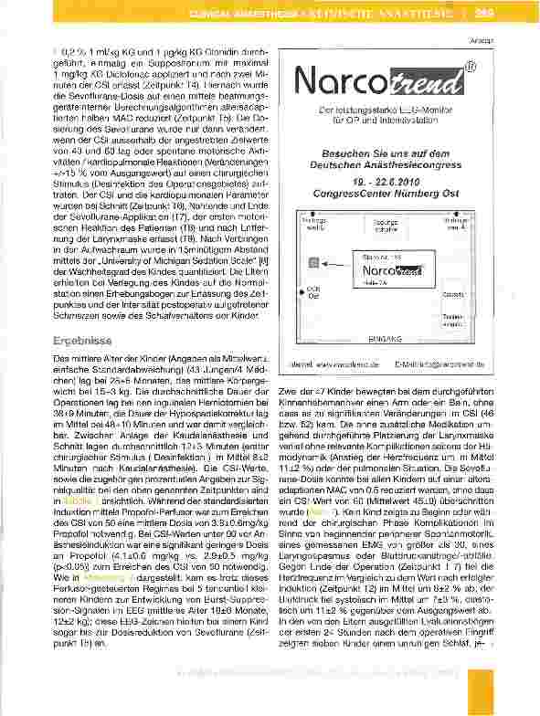 Vorschauseite 4: Perioperatives CSl»Monitoring bei kleineren kinderchirurgischen Eingriffen - sinnvolles Instrument zur Überwachung der Hypnosetiefe bei Kleinkindern?