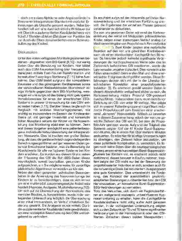 Vorschauseite 5: Perioperatives CSl»Monitoring bei kleineren kinderchirurgischen Eingriffen - sinnvolles Instrument zur Überwachung der Hypnosetiefe bei Kleinkindern?