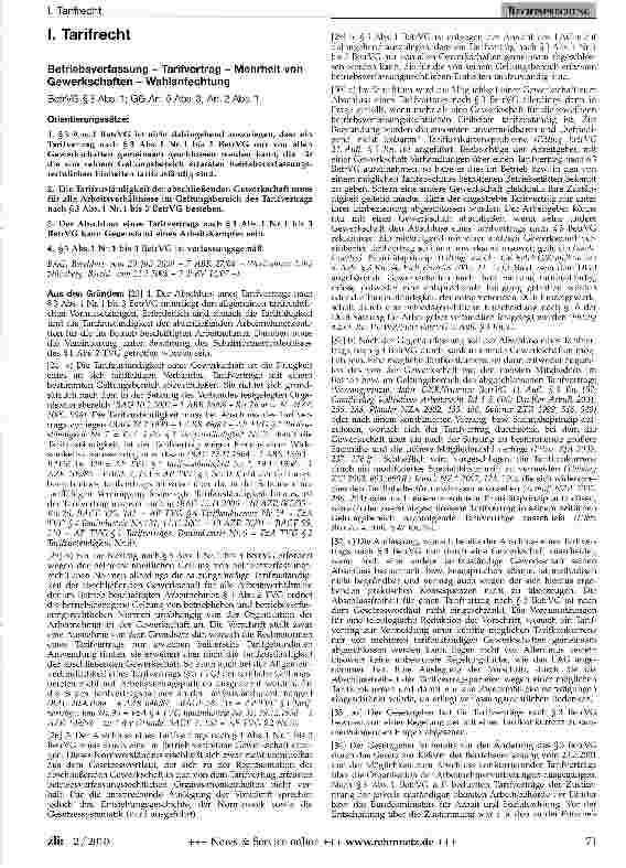 Vorschauseite 1: Betriebsverfassung - Tarifvertrag - Mehrheit von Gewerkschaften - Wahlanfechtung