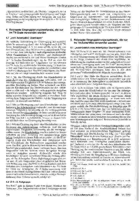 Vorschauseite 4: Die Eingruppierung als Oberarzt nach TV-Ärzte und TV-Ärzte/VKA
