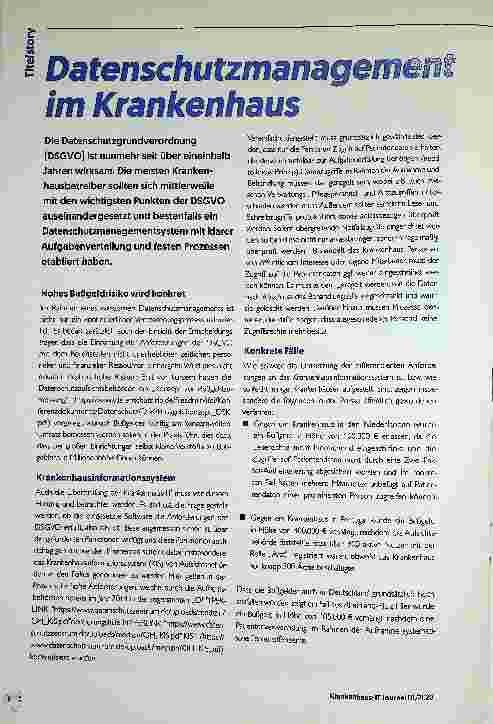 Vorschauseite 1: Datenschutzmanagement im Krankenhaus