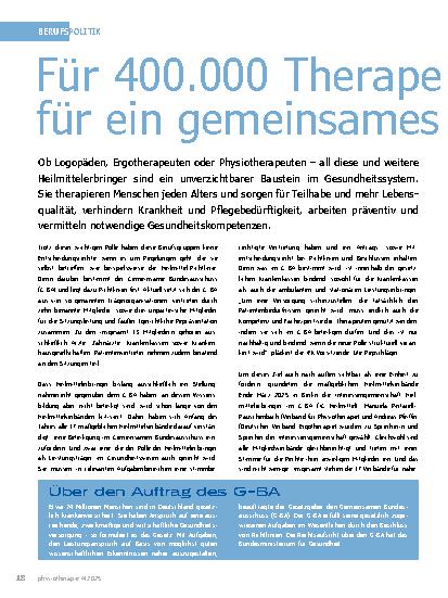 Vorschauseite 1: Für 400. 000 Therapeuten – für ein gemeinsames Ziel