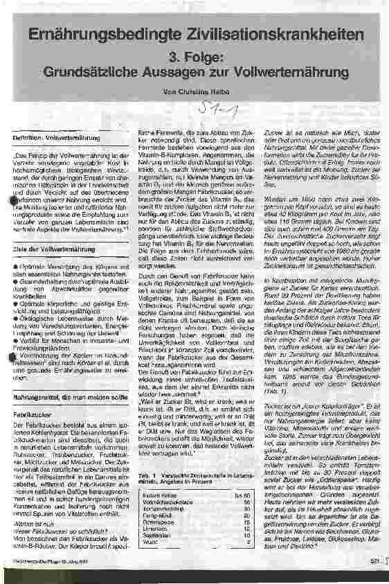 Vorschauseite 1: Ernährungsbedingte Zivilisationskrankheiten - 3. Folge: Grundsätzliche Aussagen zur Vollwerternährung
