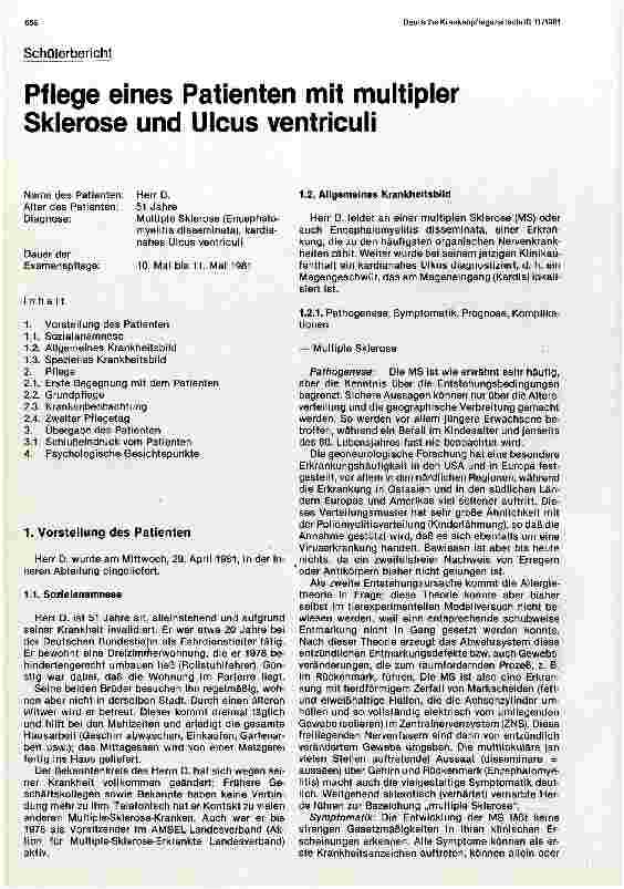 Vorschauseite 1: Pflege eines Patienten mit multipler Sklerose und Ulcus ventriculi