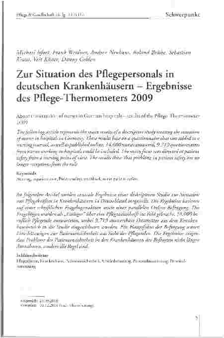 Vorschauseite 1: Zur: Situation des Pflegepersonals in deutschen Krankenhäusern - Ergebnisse des Pflege-Thermometers 2009
