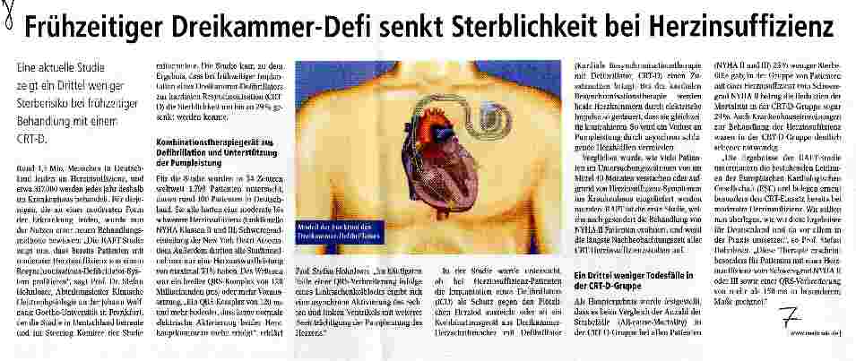 Vorschauseite 1: Frühzeitiger Dreikammer-Defi senkt Sterblichkeit bei Herzinsuffizienz