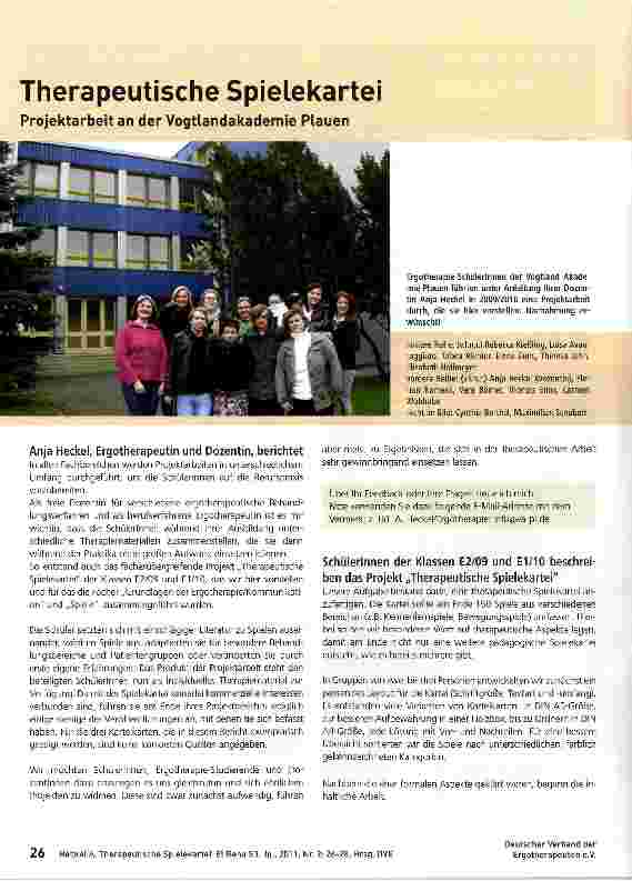 Vorschauseite 1: Therapeutische SpielekarteiProjektarbeit an derVogtlandakademie Plauen