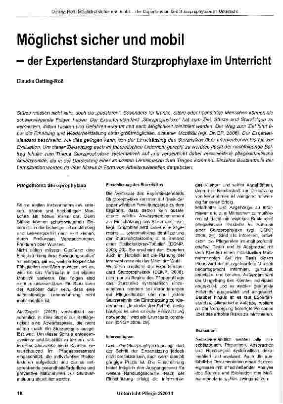 Vorschauseite 1: Möglichst sicher und mobil - der Expertenstandard Sturzprophylaxe im Unterricht