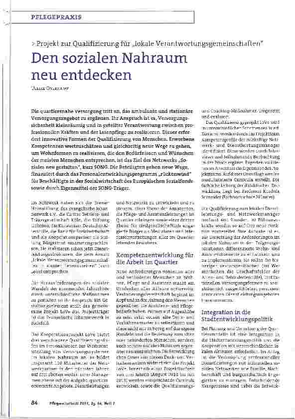 Vorschauseite 1: Projekt zur Qualifizierung für „lokale VerantwortungsgemeinschaftenDen sozialen Nahraum neu entdecken