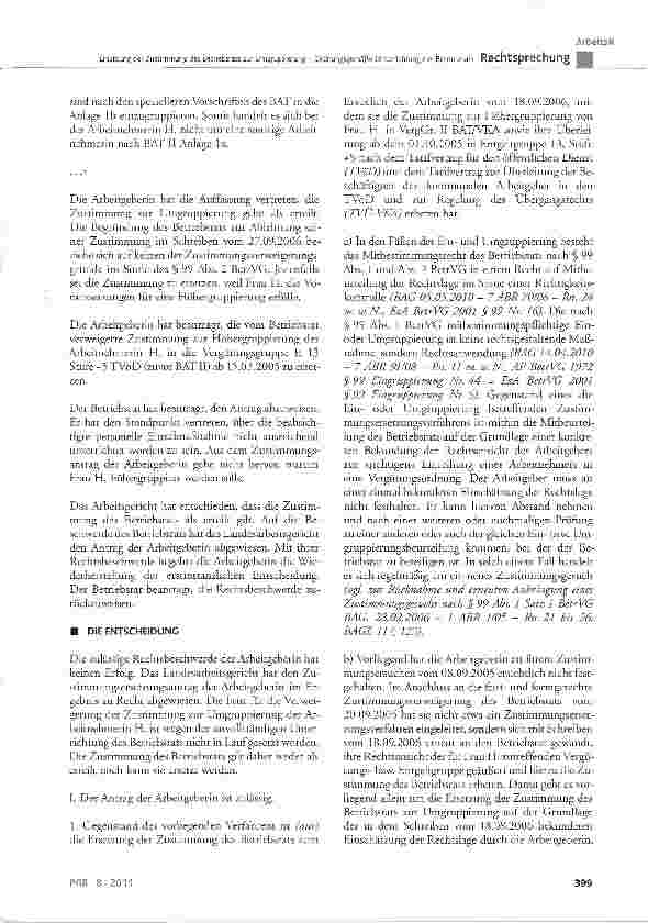 Vorschauseite 3: Ersetzung der Zustimmung des Betriebsrats zur Umgruppierung - Ordnungsgemäße Unterrichtung des Betriebsrats BetrVG § 99 Abs. 1 Satz 1, Abs. 2 Nr. 1, Abs. 3 Satz 1 und 2, Abs. 4