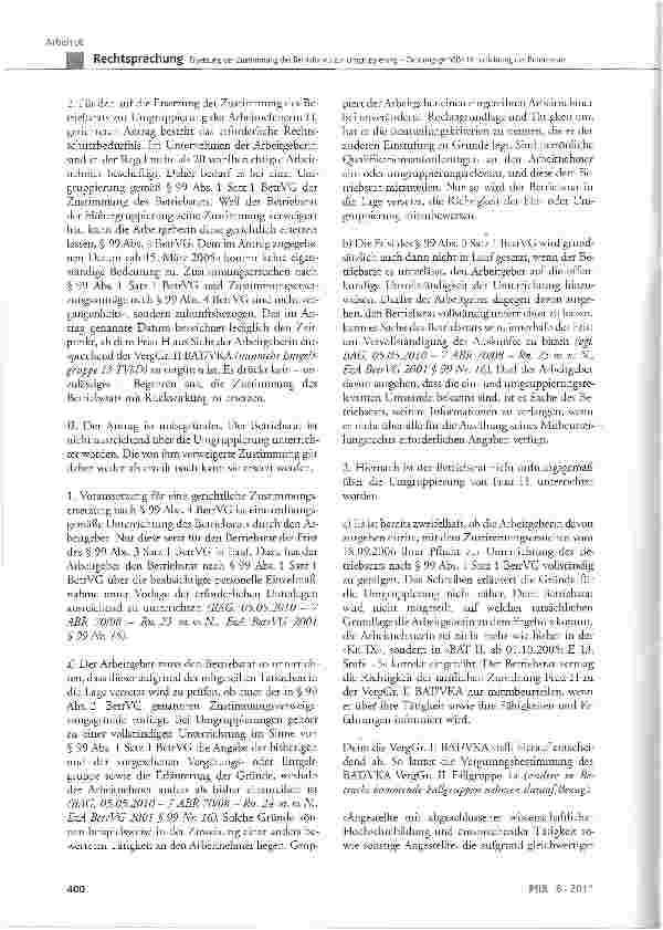 Vorschauseite 4: Ersetzung der Zustimmung des Betriebsrats zur Umgruppierung - Ordnungsgemäße Unterrichtung des Betriebsrats BetrVG § 99 Abs. 1 Satz 1, Abs. 2 Nr. 1, Abs. 3 Satz 1 und 2, Abs. 4