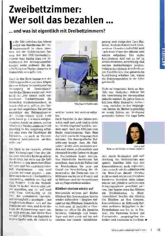 Vorschauseite 1: Zweibettzimmer: Wer soll das bezahlen... und was ist eigentlich mit Dreibettzimmern?