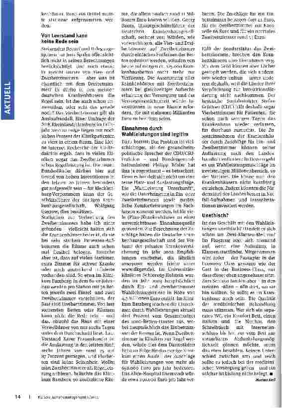 Vorschauseite 2: Zweibettzimmer: Wer soll das bezahlen... und was ist eigentlich mit Dreibettzimmern?