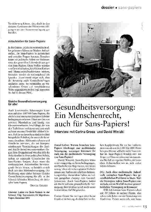 Vorschauseite 1: Gesundheitsversorgung: Ein Menschenrecht, auch für Sans-Papiers!