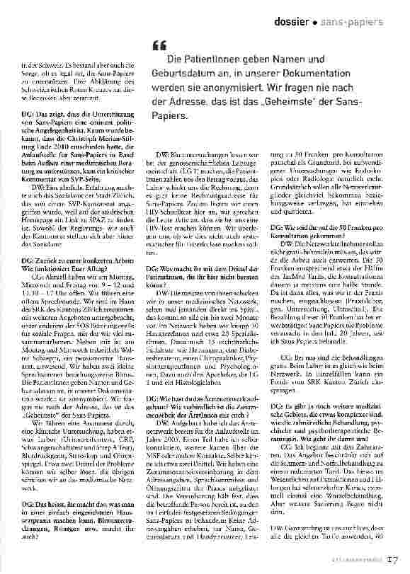 Vorschauseite 3: Gesundheitsversorgung: Ein Menschenrecht, auch für Sans-Papiers!
