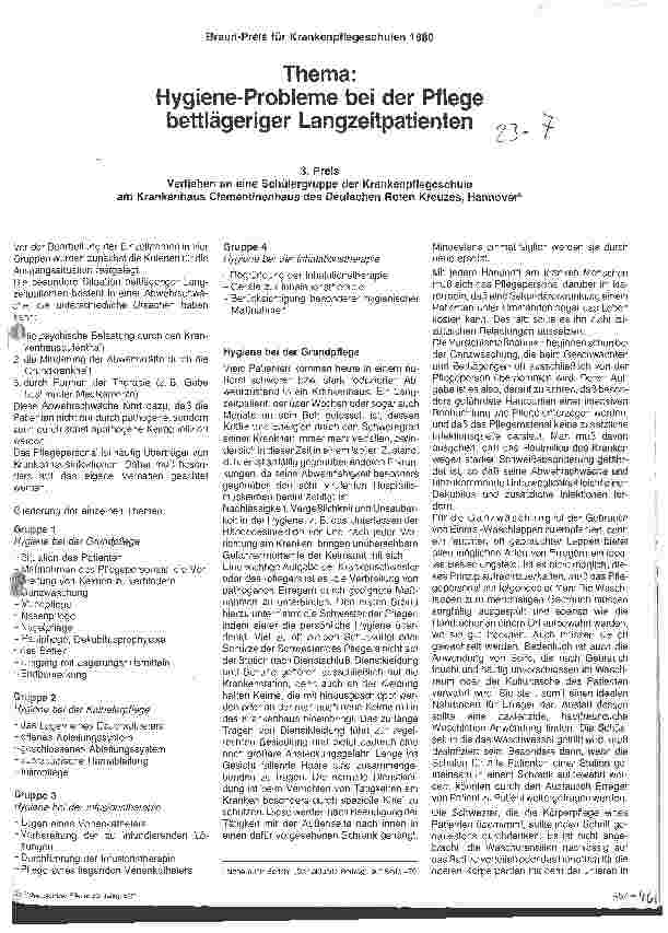 Vorschauseite 1: Hygiene-Probleme bei der Pflege bettlägeriger Langzeitpatienten