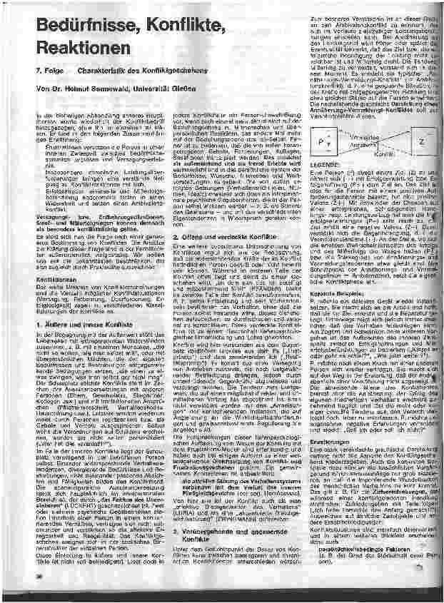 Vorschauseite 1: Bedürfnisse, Konflikte, Reaktionen 7. Folge: Charakteristik des Konfliktgeschehens