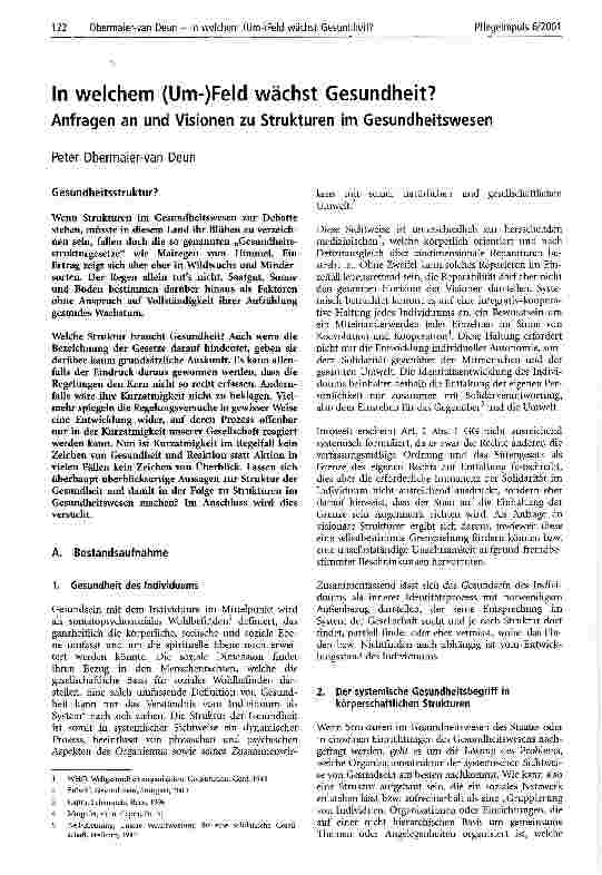 Vorschauseite 1: In welchem (Um)-Feld wächst Gesundheit? Anfragen an und Visionen zu Strukturen im Gesundheitswesen
