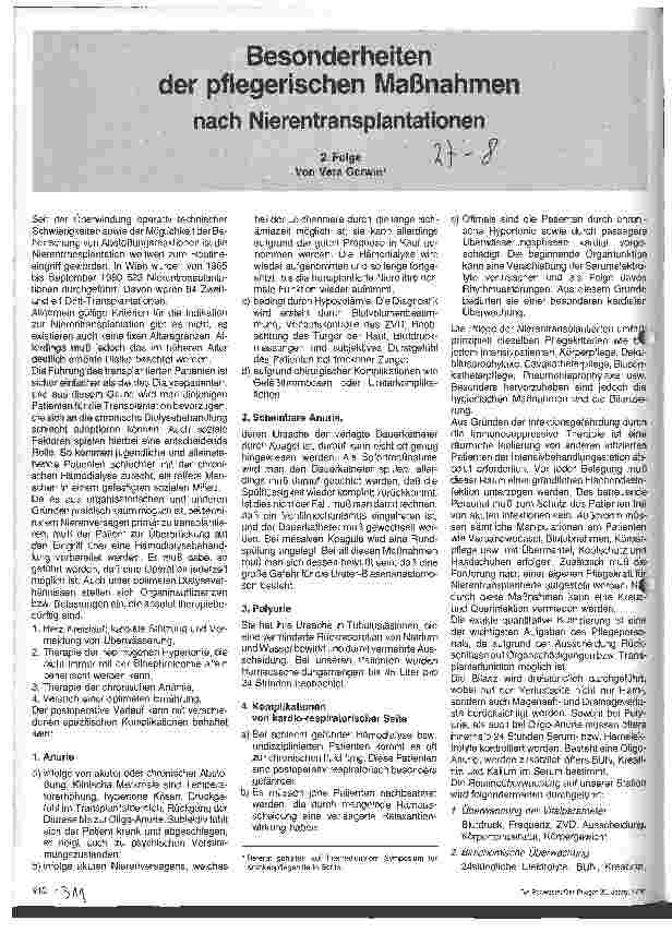 Vorschauseite 1: Besonderheiten der pflegerischen Maßnahmen nach einer Nierentransplantation