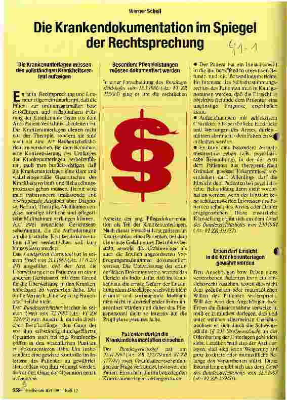Vorschauseite 1: Die Krankendokumentation im Spiegel der Rechtssprechung