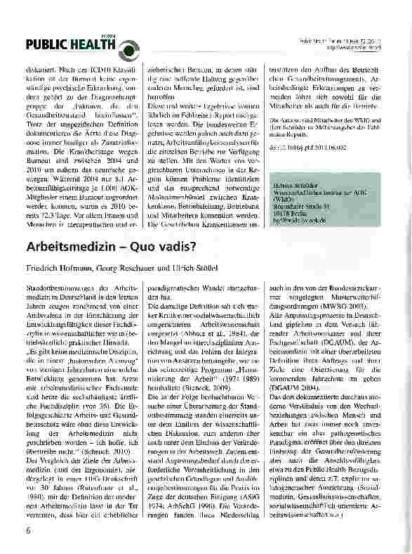 Vorschauseite 1: Arbeitsmedizin - Quo vadis?
