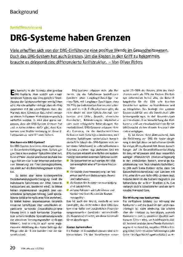 Vorschauseite 1: SpitalfinanzierungDRG-Systeme haben Grenzen