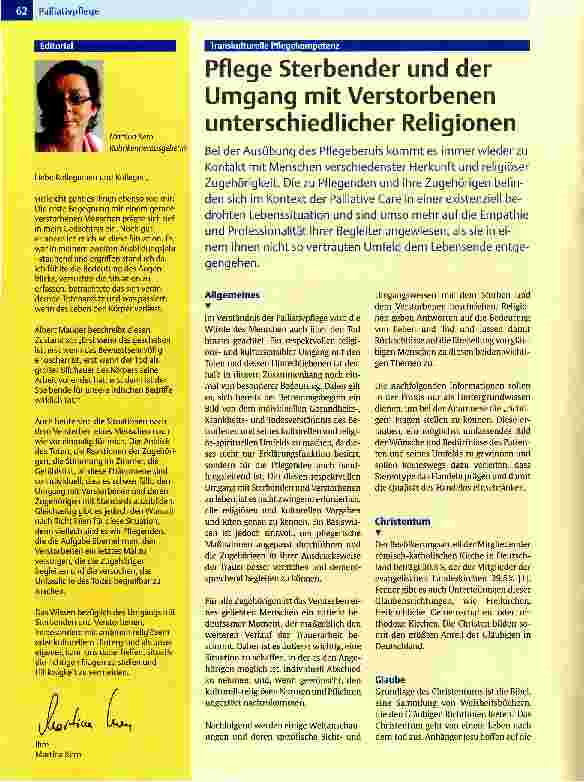 Vorschauseite 1: Pflege Sterbender und Umgang mit Verstorbenen unterschiedlicher Religionen