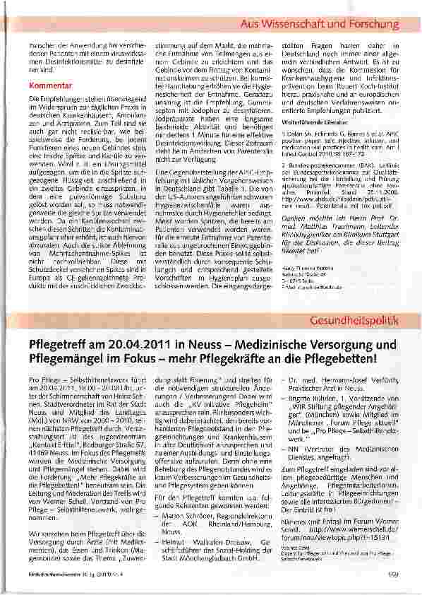 Vorschauseite 3: Sicherer Umgang mit Injektionen und Parenteralia: Die Empfehlungen einer neuen amerikanischen Leitlinie sind auf Deutschland nicht übertragbar