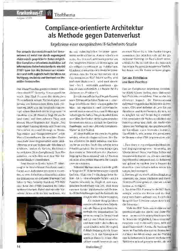 Vorschauseite 1: Compliance-orientierte Architektur als Methode gegen Datenverlust