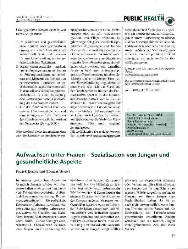 Vorschauseite 1: Aufwachsen unter Frauen - Sozialisation von Jungen und gesundheitliche Aspekte