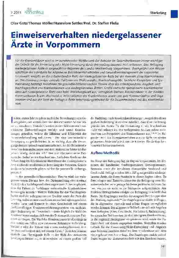 Vorschauseite 1: Einweiserverhalten niedergelassener Ärzte in Vorpommern
