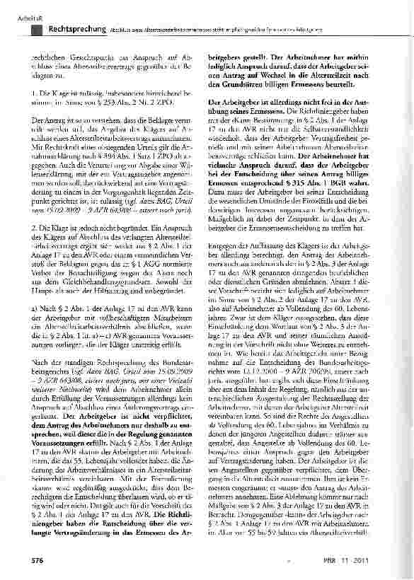 Vorschauseite 5: Abschluss eines Altersteilzeitarbeitsverhältnisses steht im pflichtgemäßen Ermessen des Arbeitgebers Anlage 17 der AVR §2 Abs. 1 und Abs. 3; AtC §4; ACC § 1, § 2 Abs. 1 Nr. 2, § 1…