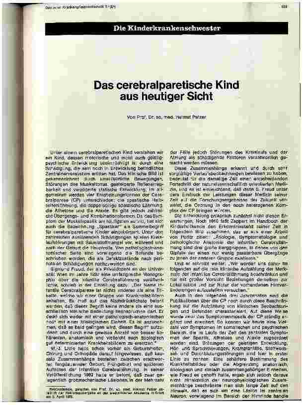Vorschauseite 1: Das cerebralparetische Kind aus heutiger Sicht