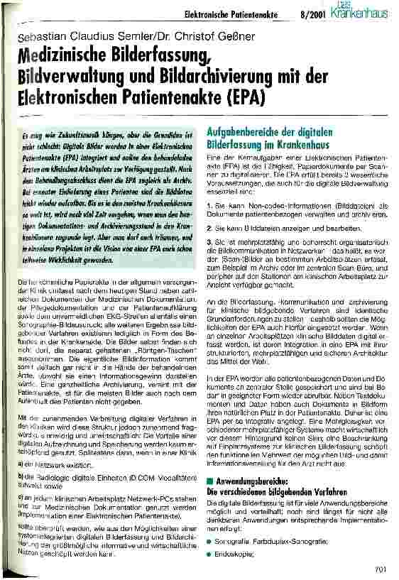 Vorschauseite 1: Medizinische Bilderfassung, Bildverwaltung und Bildarchivierung mit der Elektronischen Patientenakte (EPA)