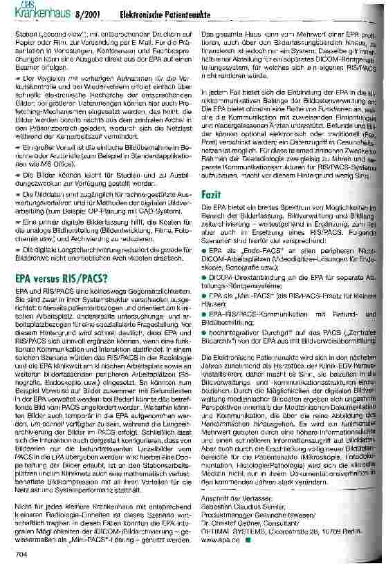 Vorschauseite 4: Medizinische Bilderfassung, Bildverwaltung und Bildarchivierung mit der Elektronischen Patientenakte (EPA)
