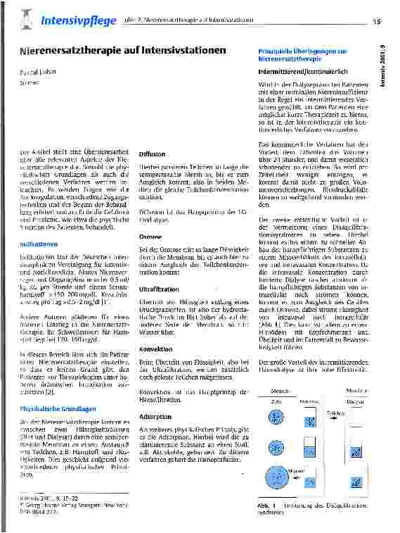 Vorschauseite 1: Nierenersatztherapie auf Intensivstationen